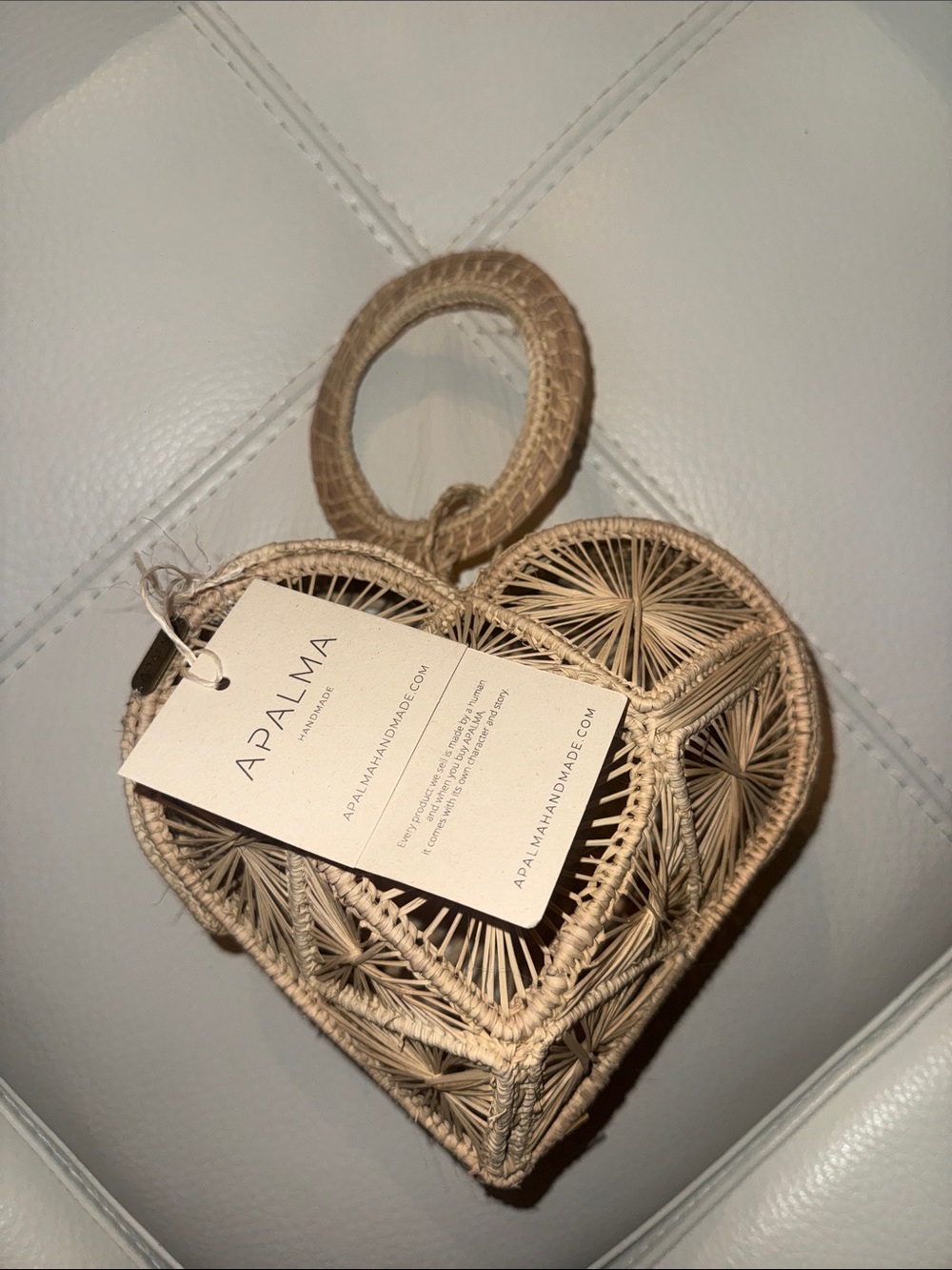 APALMA handmade Natural Woven Heart Bag in Light Beige